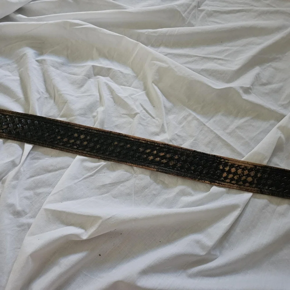 Vintage Braided patterned brown aged vintage leather patina belt